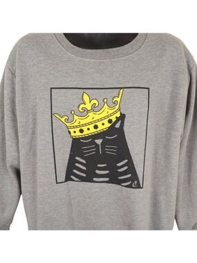 King Queen Cat Sweatshirt Womens Size XL Gray Cat Lady Cats Rule OVERSIZED